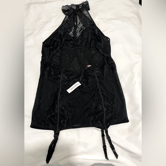 Sz S/M la vie en rose babydoll chocker  lingerie lace open back mesh dress NWT - Picture 4 of 9